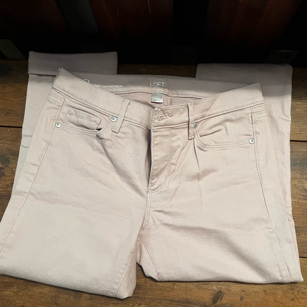 Light Pink Denim Cuff Copped Pants